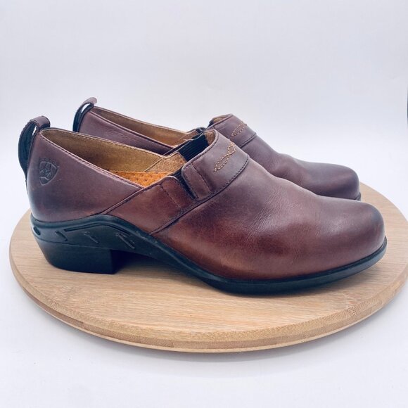 Ariat Shoes Womens 6 36 Brown Leather Slip On Paddock Clogs Western - Picture 1 of 12